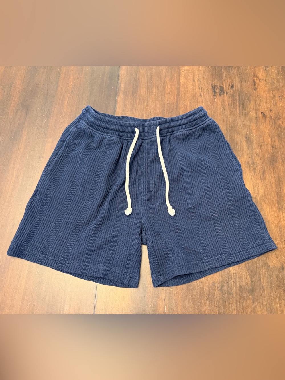 American Eagle Outfitters Navy Waffle Knit Drawstring Shorts with White Cord